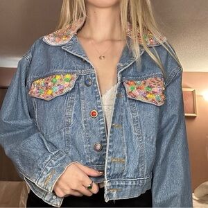 Vintage JouJou Denim Jacket Heavy Pastel Beading Rare 80/90’s piece 100% cotton